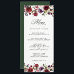 Romantic Burgundy Plum en Blush Floral Menu<br><div class="desc">Een romantische keuze in een bruiloft, dit menuontwerp is voorzien van rijke romantische kleuren van woedend rood, plum paars, wazige roze en ethergroenery in een mooie florale grens langs de boven- en onderrand van het ontwerp. De achterkant van het menu is bedekt in de overeenkomende groene kleur van de jager...</div>