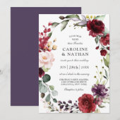 Romantic Burgundy Plum en Blush Floral Weddenschap Kaart (Voorkant / Achterkant)