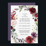 Romantic Burgundy Plum en Blush Floral Weddenschap Kaart<br><div class="desc">Dit ontwerp is een romantische keuze in huwelijksuitnodigingen, en bevat rijke romantische kleuren van Bourgogne rood, pruimen paars, wazige roze en ethergroenery in een mooie florale kreet rondom jouw tekst. De achterkant van de uitnodiging is bedekt met de overeenkomende paarse kleur van het pruimen, waardoor een unieke charmante kleurencombinatie wordt...</div>