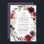 Romantic Burgundy Plum en Blush Floral Weddenschap Kaart<br><div class="desc">Dit ontwerp is een romantische keuze in huwelijksuitnodigingen, en bevat rijke romantische kleuren van Bourgogne rood, pruimen paars, wazige roze en ethergroenery in een mooie florale kreet rondom jouw tekst. De achterkant van de uitnodiging is bedekt met de overeenkomende paarse kleur van het pruimen, waardoor een unieke charmante kleurencombinatie wordt...</div>