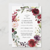 Romantic Burgundy Plum en Blush Floral Wedding Kaart (Voorkant)