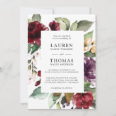 Romantic Burgundy Plum en Green Floral Wedding Kaart (Voorkant)
