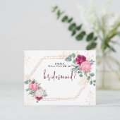 Romantic Burgundy Red Blush Pink Floral Bridesmaid Briefkaart (Staand voorkant)
