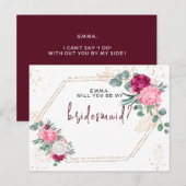Romantic Burgundy Red Blush Pink Floral Bridesmaid Briefkaart (Voorkant / Achterkant)