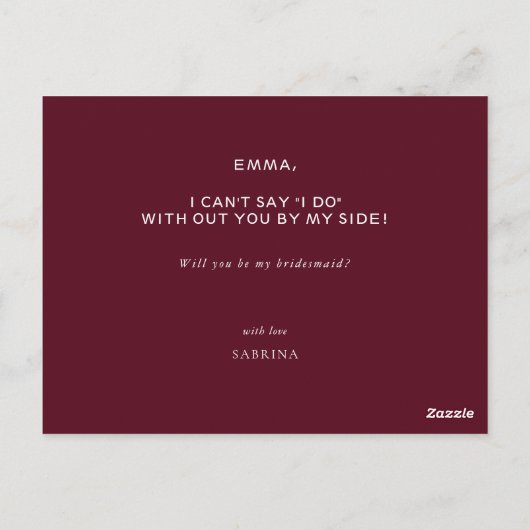 Romantic Burgundy Red Blush Pink Floral Bridesmaid Briefkaart (Achterkant)