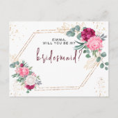 Romantic Burgundy Red Blush Pink Floral Bridesmaid Briefkaart (Voorkant)
