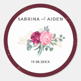 Romantic Burgundy Red | Blush Pink Floral Wedding Ronde Sticker