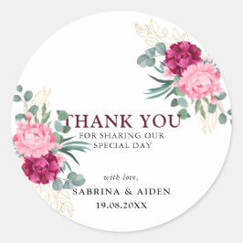 Romantic Burgundy Red | Blush Pink Floral Wedding Ronde Sticker