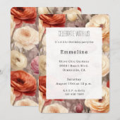 Romantic Burgundy Red Cream Floral Birthday Kaart (Voorkant / Achterkant)