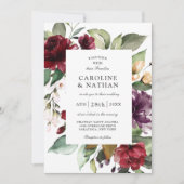 Romantic Burgundy Red en Plum Floral Wedding Kaart (Voorkant)