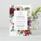 Romantic Burgundy Red en Plum Floral Wedding Kaart (Staand voorkant)