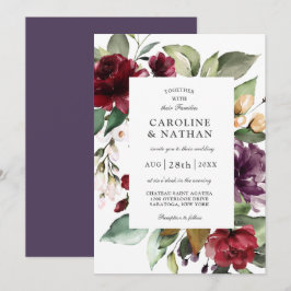 Romantic Burgundy Red en Plum Floral Wedding Kaart