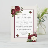 Romantic Burgundy Red Flowers Elegant Wedding Kaart (Staand voorkant)
