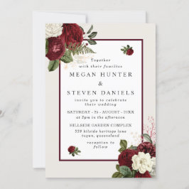 Romantic Burgundy Red Flowers Elegant Wedding Kaart