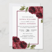 Romantic Burgundy Red Flowers Modern Wedding Kaart (Voorkant)