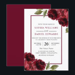 Romantic Burgundy Red Flowers Modern Wedding Kaart<br><div class="desc">Romantic Burgundy Red Flowers Modern Wedding Invitation Bekijk collectie in Niche en Nest Store</div>