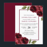 Romantic Burgundy Red Flowers Modern Wedding Kaart<br><div class="desc">Romantic Burgundy Red Flowers Modern Wedding Invitation Bekijk collectie in Niche en Nest Store</div>