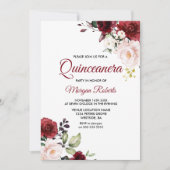 Romantic Burgundy Red Flowers Quinceanera Kaart (Voorkant)