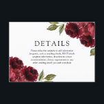 Romantic Burgundy Red Flowers Weddenschap Details Informatiekaartje<br><div class="desc">Romantic Burgundy Red Flowers Wedding Details Enclosure Kaart Zie collectie hieronder</div>
