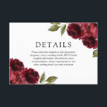 Romantic Burgundy Red Flowers Weddenschap Details Informatiekaartje<br><div class="desc">Romantic Burgundy Red Flowers Wedding Details Enclosure Kaart Zie collectie hieronder</div>