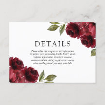 Romantic Burgundy Red Flowers Weddenschap Details