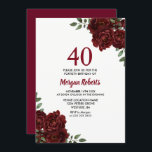 Romantic Burgundy Red Rose 40th Birthday Invite Kaart<br><div class="desc">Romantic Burgundy Red Rose 40th Birthday Invite Zie collectie in voorraad</div>