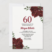 Romantic Burgundy Red Rose 60th Birthday Invite Kaart (Voorkant)