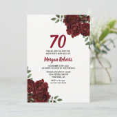 Romantic Burgundy Red Rose 70th Birthday Invite Kaart (Staand voorkant)