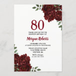 Romantic Burgundy Red Rose 80th Birthday Invite Kaart<br><div class="desc">Romantic Burgundy Red Rose 80th Birthday Invite Zie collectie in voorraad</div>