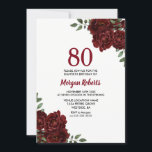 Romantic Burgundy Red Rose 80th Birthday Invite Kaart<br><div class="desc">Romantic Burgundy Red Rose 80th Birthday Invite Zie collectie in voorraad</div>