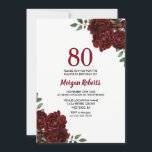 Romantic Burgundy Red Rose 80th Birthday Invite Kaart<br><div class="desc">Romantic Burgundy Red Rose 80th Birthday Invite Zie collectie in voorraad</div>