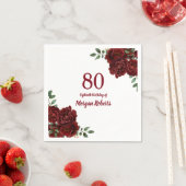 Romantic Burgundy Red Rose 80th Birthday Party Servet (Insitu)