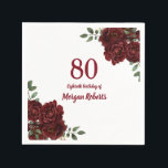 Romantic Burgundy Red Rose 80th Birthday Party Servet<br><div class="desc">Romantic Burgundy Red Rose 80th Birthday Party Zie bijbehorend collectie in onze winkel</div>