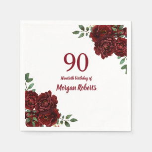 Romantic Burgundy Red Rose 90e verjaardag Servetten