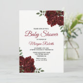 Romantic Burgundy Red Rose Baby shower Invite Kaart (Staand voorkant)