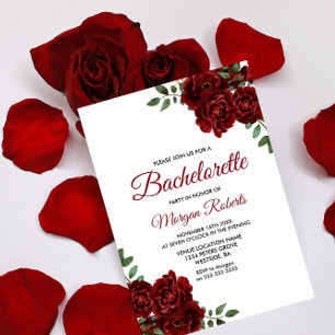Romantic Burgundy Red Rose Bachelorette Invite Kaart