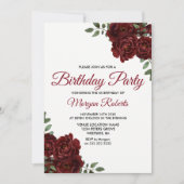 Romantic Burgundy Red Rose Birthday Party Invite Kaart (Voorkant)