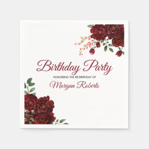 Romantic Burgundy Red Rose Birthday Party Servet