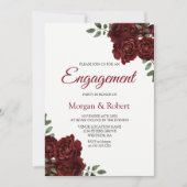 Romantic Burgundy Red Rose Engagement Party nodigt Kaart (Voorkant)
