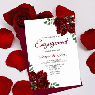 Romantic Burgundy Red Rose Engagement Party nodigt Kaart