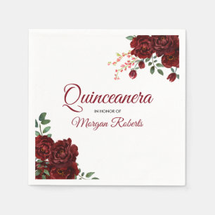 Romantic Burgundy Red Rose Floral Quinceanera Servet