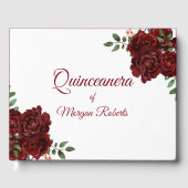 Romantic Burgundy Red Rose Quinceanera Guestbook Gastenboek (Voorkant)
