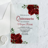 Romantic Burgundy Red Rose Quinceanera Invite Acryl Uitnodigingen