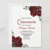 Romantic Burgundy Red Rose Quinceanera Invite Kaart (Voorkant)