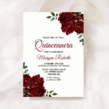 Romantic Burgundy Red Rose Quinceanera Invite
