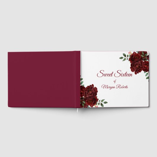 Romantic Burgundy Red Rose Sweet 16 Guestbook Gastenboek (Volledig)