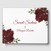 Romantic Burgundy Red Rose Sweet 16 Guestbook Gastenboek (Voorkant)