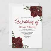 Romantic Burgundy Red Rose Wedding Invitation Kaart (Voorkant)
