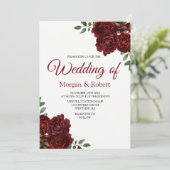 Romantic Burgundy Red Rose Wedding Invitation Kaart (Staand voorkant)