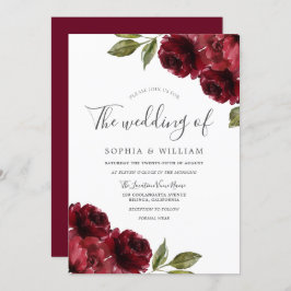Romantic Burgundy Red Rose Wedding Kaart
